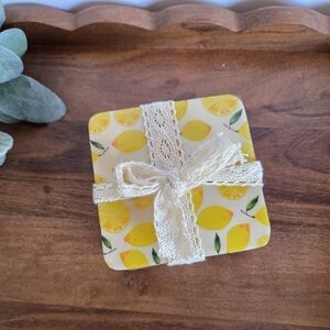 (4) Resin & Wood Lemon Themed Coasters